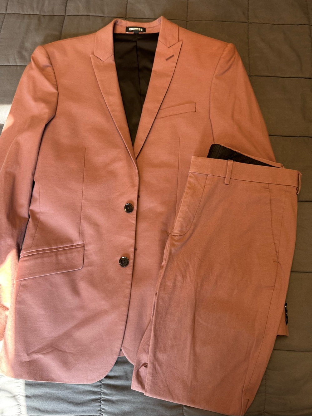 Express Men's Muave Single-Breasted Two-Button Blazer and Slacks